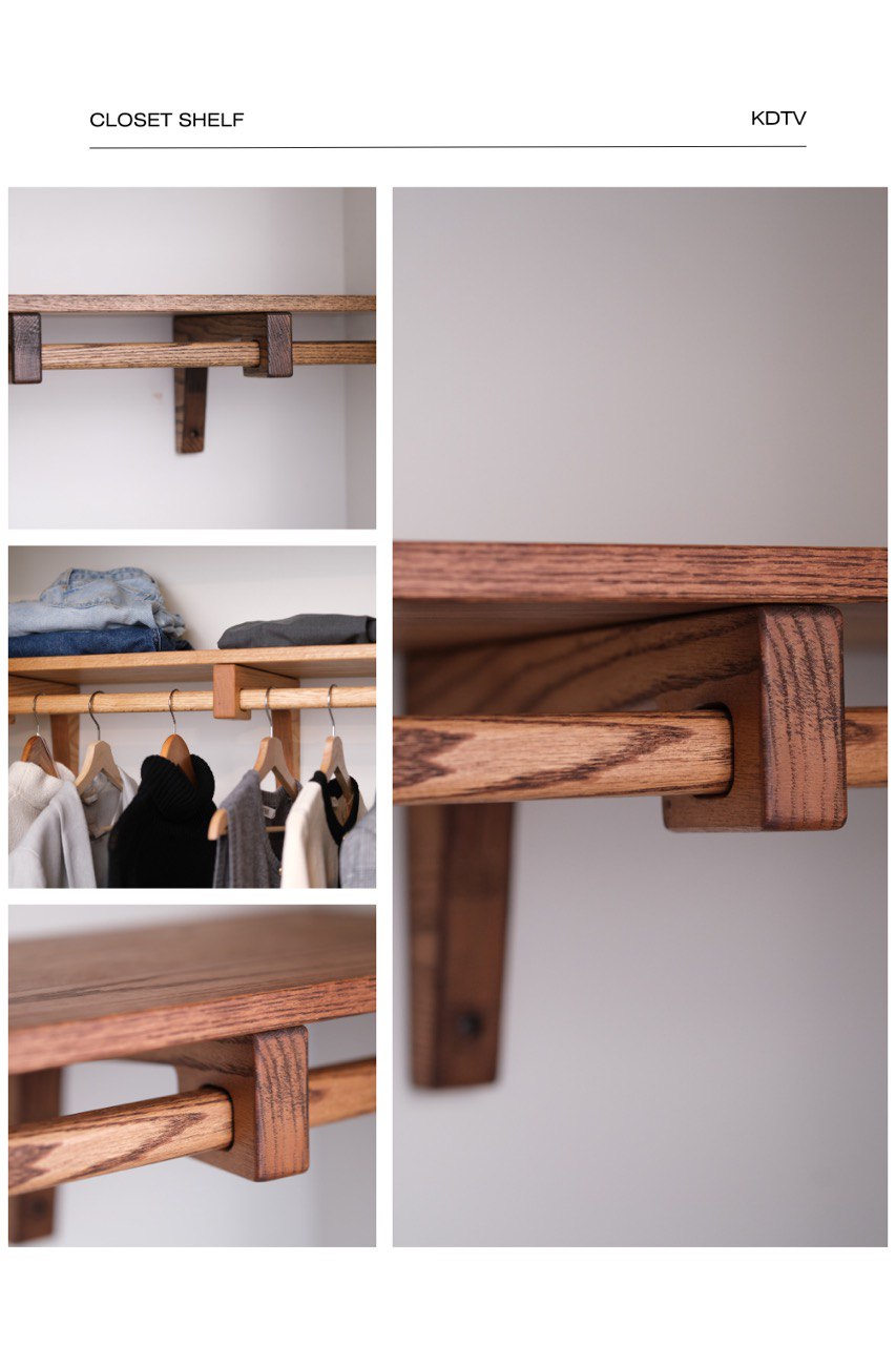 Solid Wood Closet Shelving – Floating Oak & Walnut Shelves for Storage