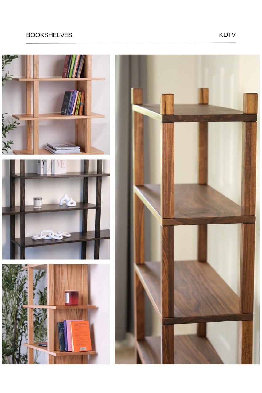 Bookshelves – Minimalist Tool-Free Solid Oak & Walnut Designs