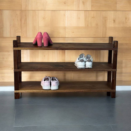 Solid wood slab shoe rack