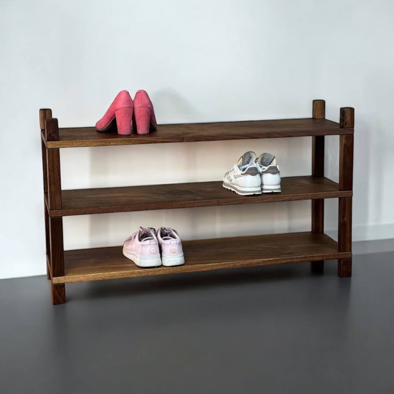 Solid wood slab shoe rack