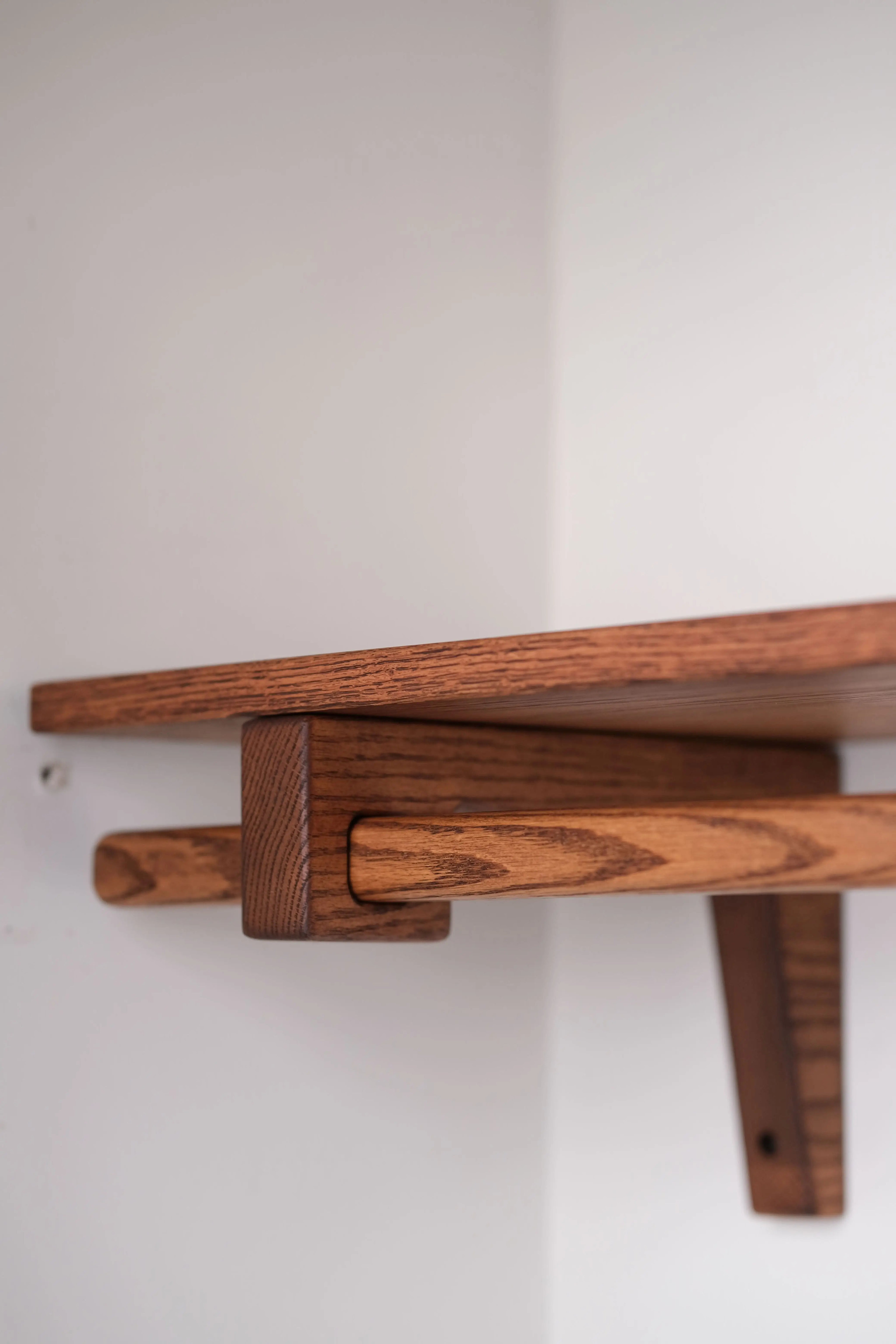 Solid brown oak shelf for closet – natural finish and minimalist design