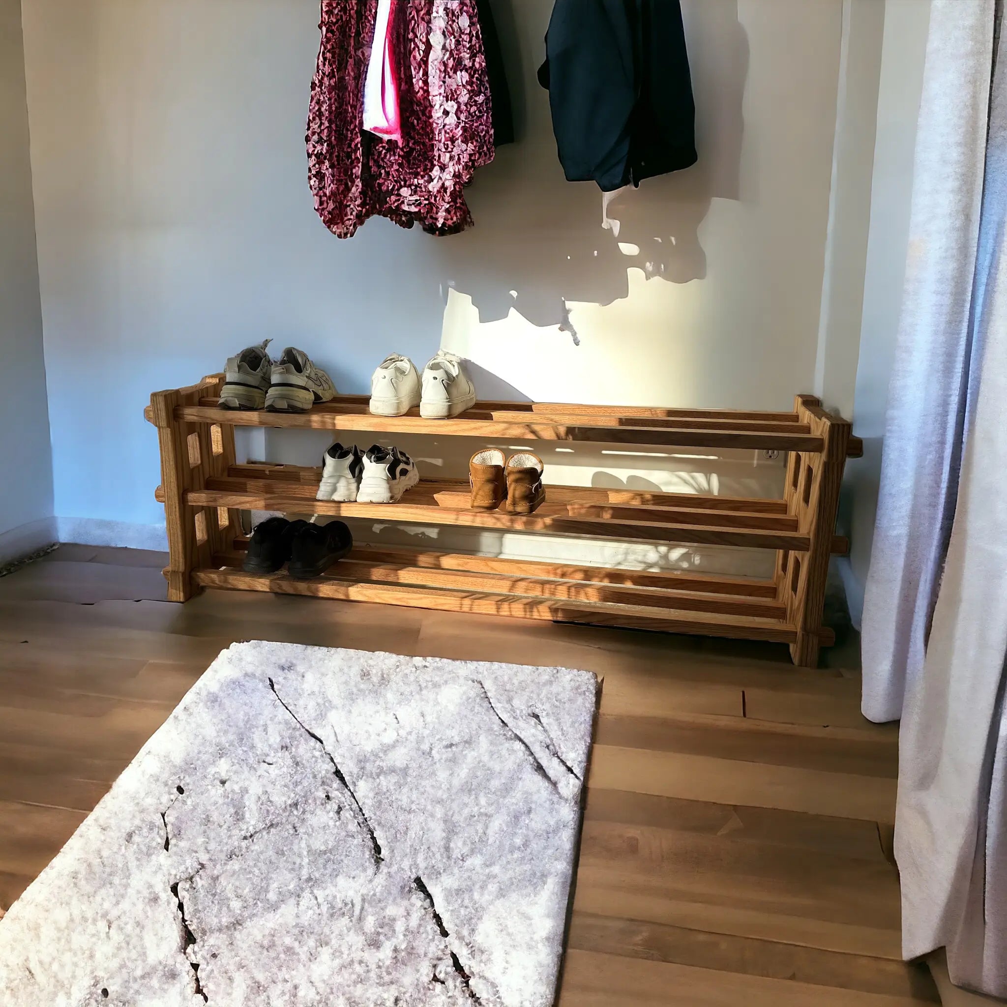Wooden shoe rack with minimalist two-tier design – ideal for entryway or hallway storage