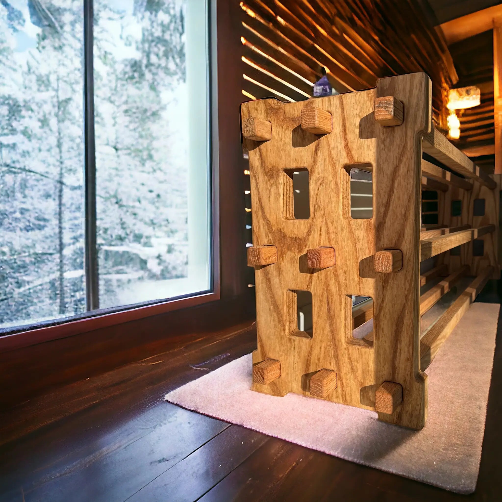 Natural finish wood shoe rack – compact and functional solution for small spaces