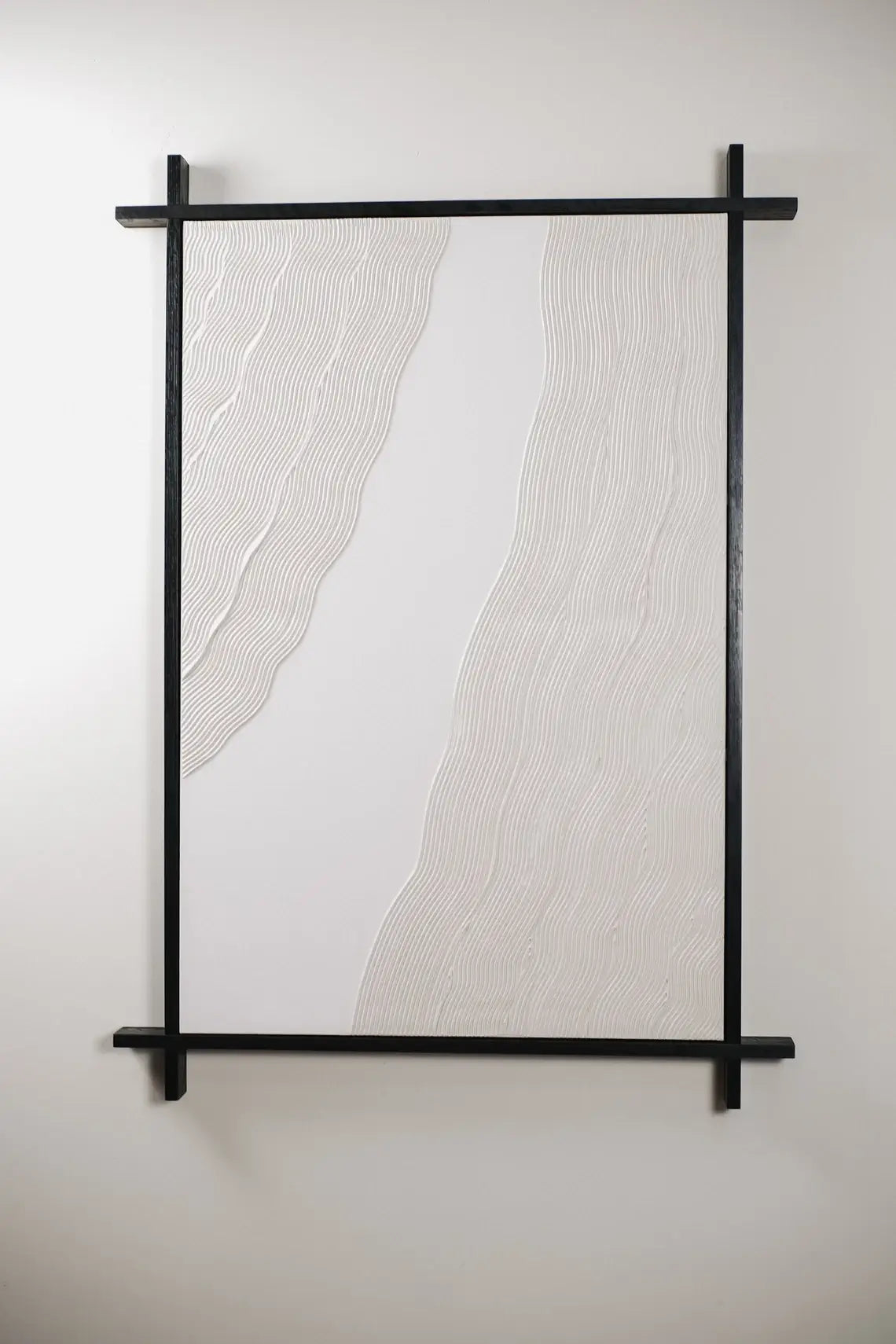 Minimalist solid oak frame showcasing canvas art in interior space
