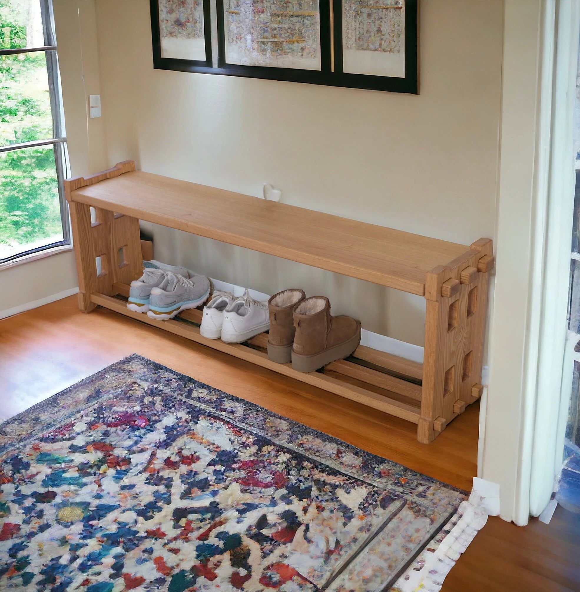 Natural oak wood bench