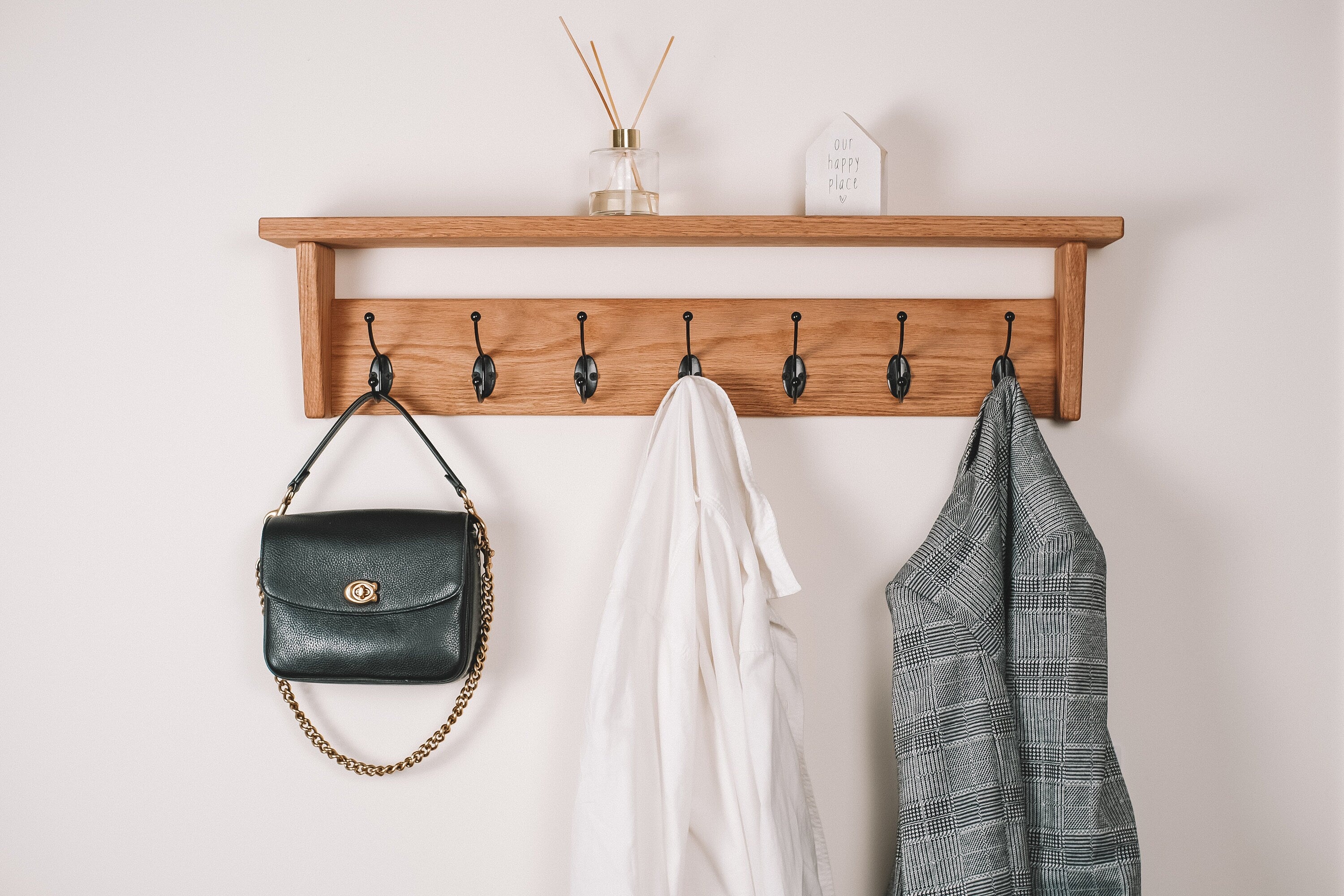 Oak coat discount hooks with shelf